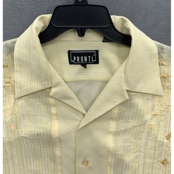 Pronti Button Down Shirt Men's Size XL Yellow Short Sleeve Embroidered Design - Picture 8 of 14
